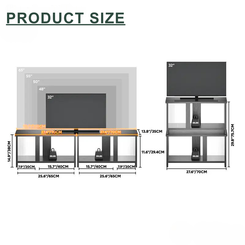Modern LED TV Stand with Adjustable Storage, Black & Brown