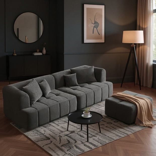 Modern L-Shaped Sectional Sofa with Ottoman – Deep Seat