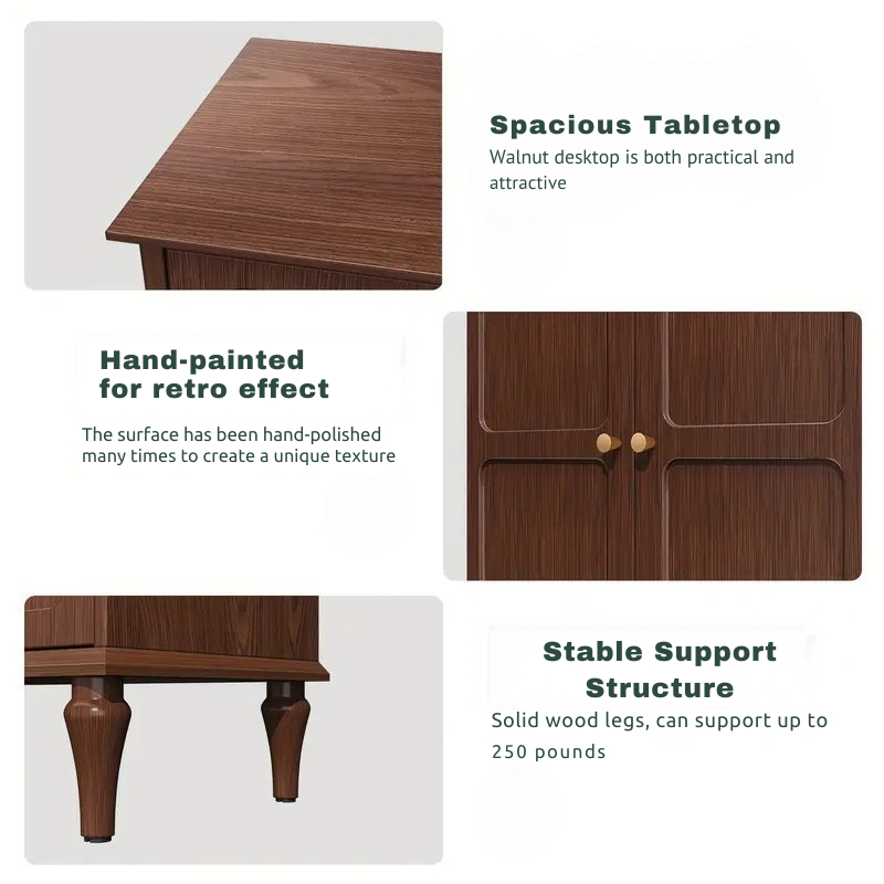 Modern Solid Wood TV Stand with Storage Cabinets & Drawer