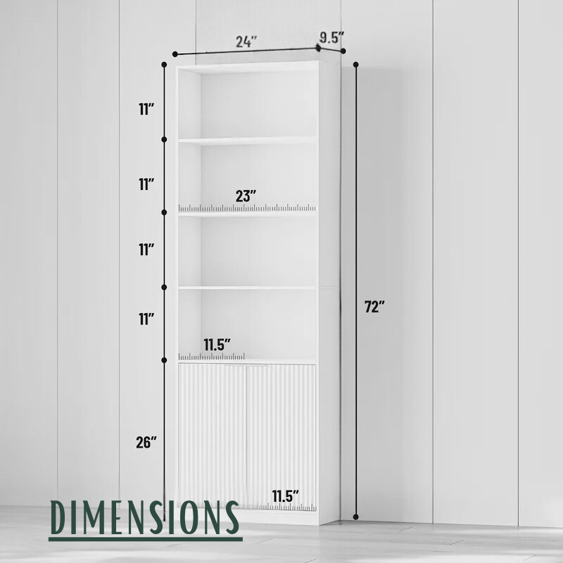 Tall Modern Storage Cabinet with Open Shelves and Slatted Doors – 72