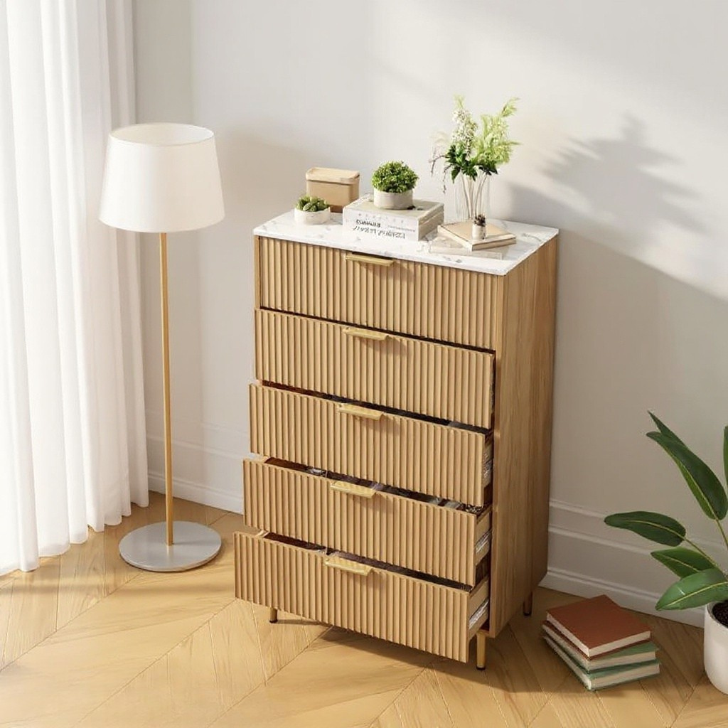 48-Inch Tall 5-Drawer Wooden Dresser with Metal Legs