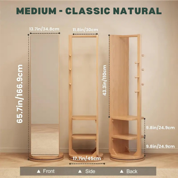 Full-Length Swivel Mirror with Storage – 360° Rotating Organizer
