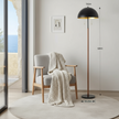 Modern Floor Lamp with Dome Shade, Wooden Pole & Dual Pull Chains