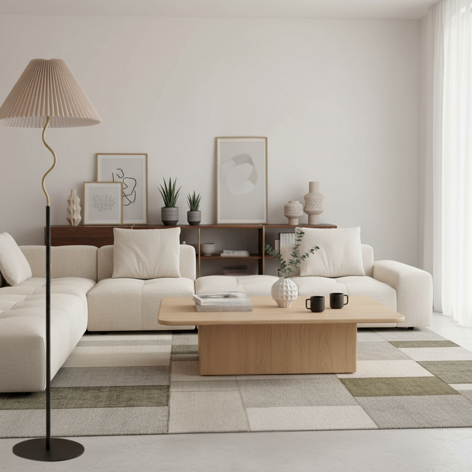 Elegant Floor Lamp with Rotatable Pleated Lampshade