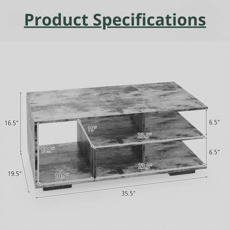 Modern White Coffee Table with Brown Shelf – Multi-Layer Storage, 35.5