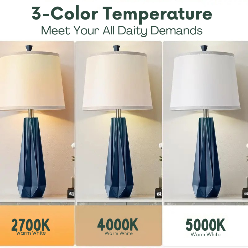 Set of 2 Blue Ceramic Table Lamps with 3-Color Temperature & Fabric Shade – 27