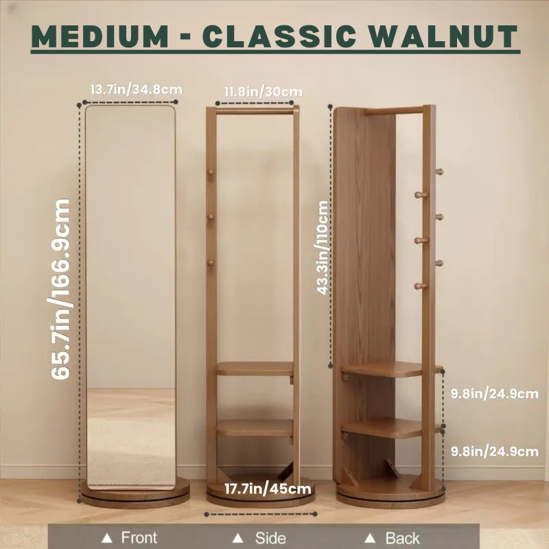 Full-Length Swivel Mirror with Storage – 360° Rotating Organizer