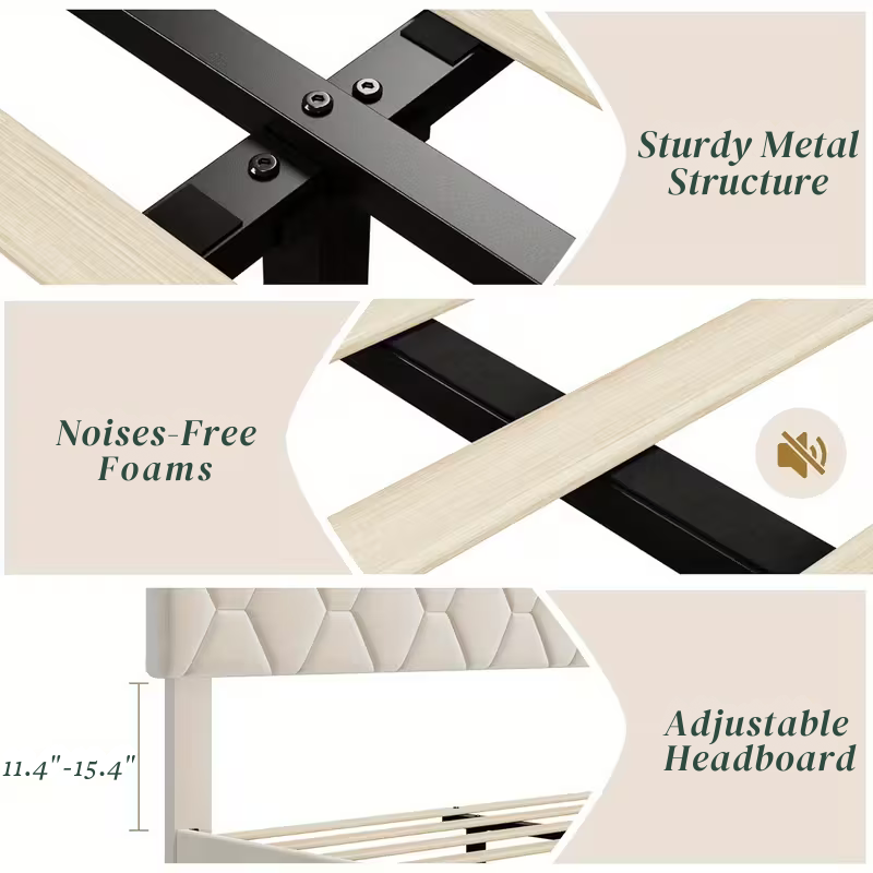 Modern Upholstered Platform Bed with Wingback Headboard