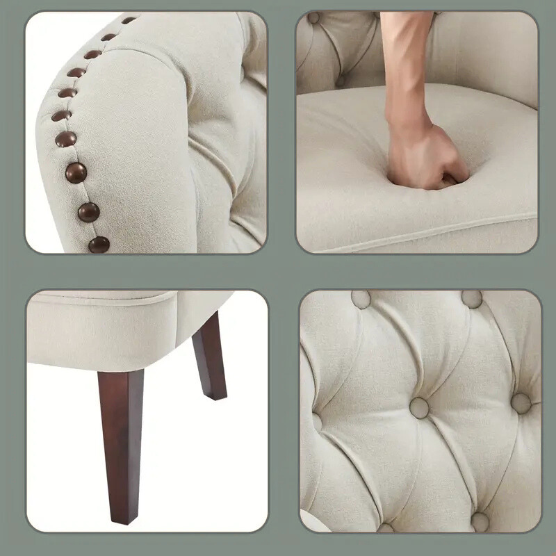 Tufted Accent Chair with Ottoman – Beige