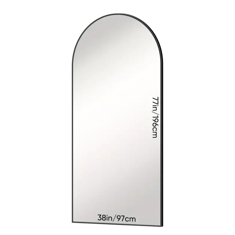 Arched Full-Length Floor Mirror with Metal Frame and Stand, Sizes 78