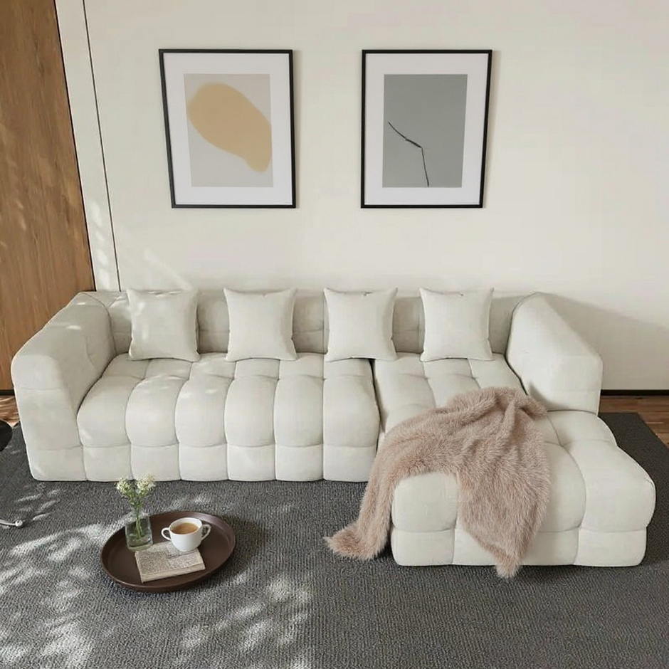 Modern Modular Sectional Sofa with Chaise – White & Black | Left & Right Configurations