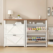 Modern Farmhouse Shoe Cabinet with Flip Drawers and Storage Shelf – White & Oak Finish