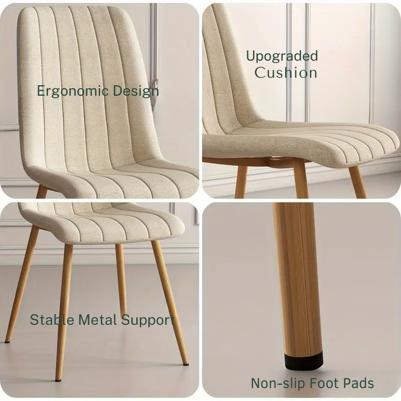 Set of 4 Upholstered Dining Chairs – Beige Fabric, Modern Design
