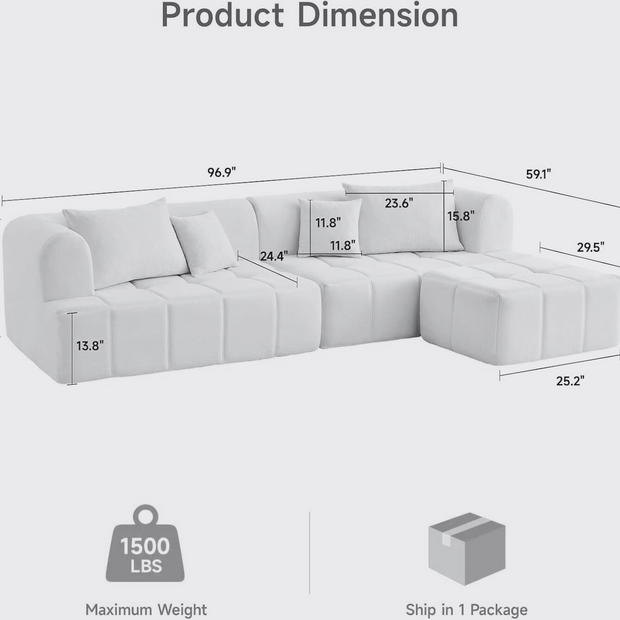 Modern L-Shaped Sectional Sofa with Ottoman – Deep Seat