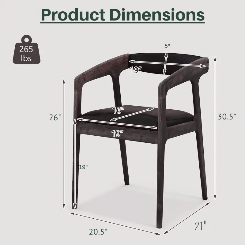 Mid-Century Modern Dining Chairs Set of 2, Walnut & Black