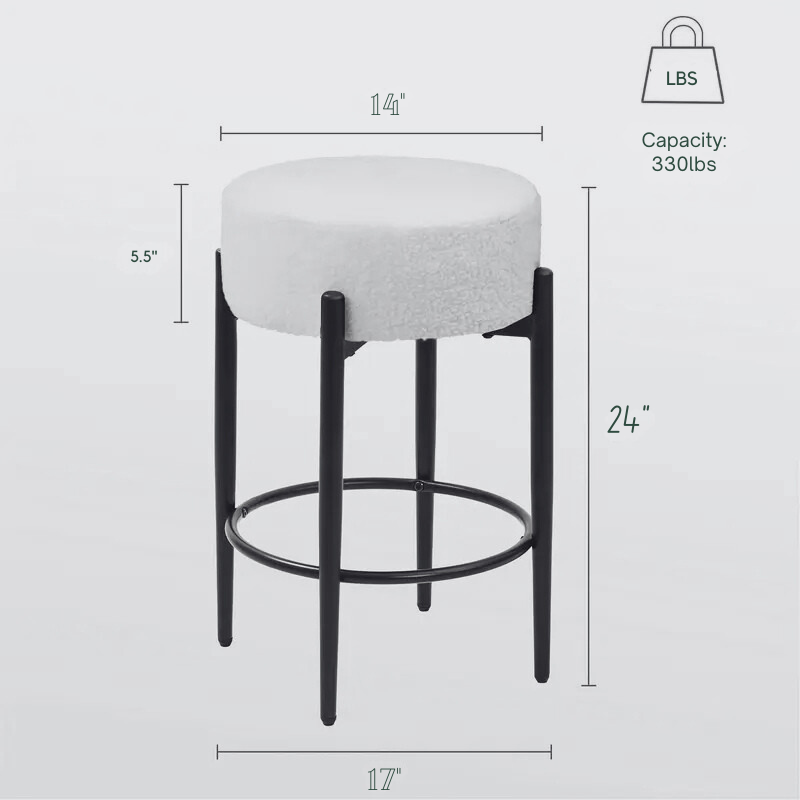 Set of 2 Sherpa Upholstered Bar Stools with Metal Legs and Footrest – CozyVianno
