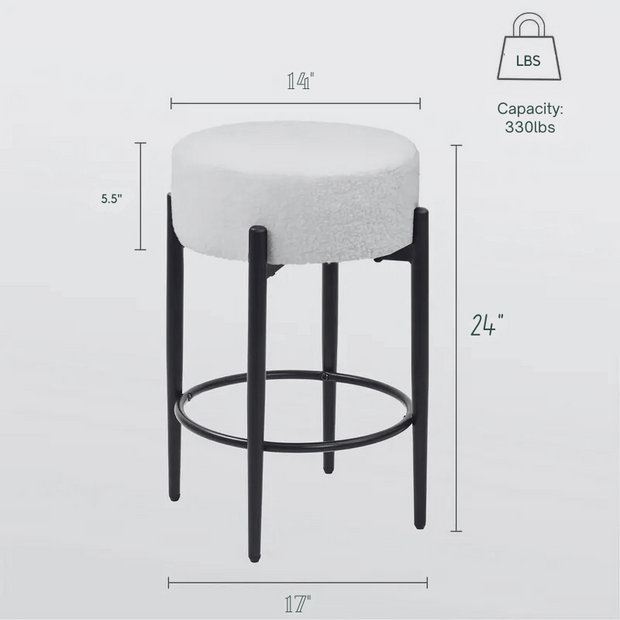 Set of 2 Sherpa Upholstered Bar Stools with Metal Legs and Footrest – CozyVianno