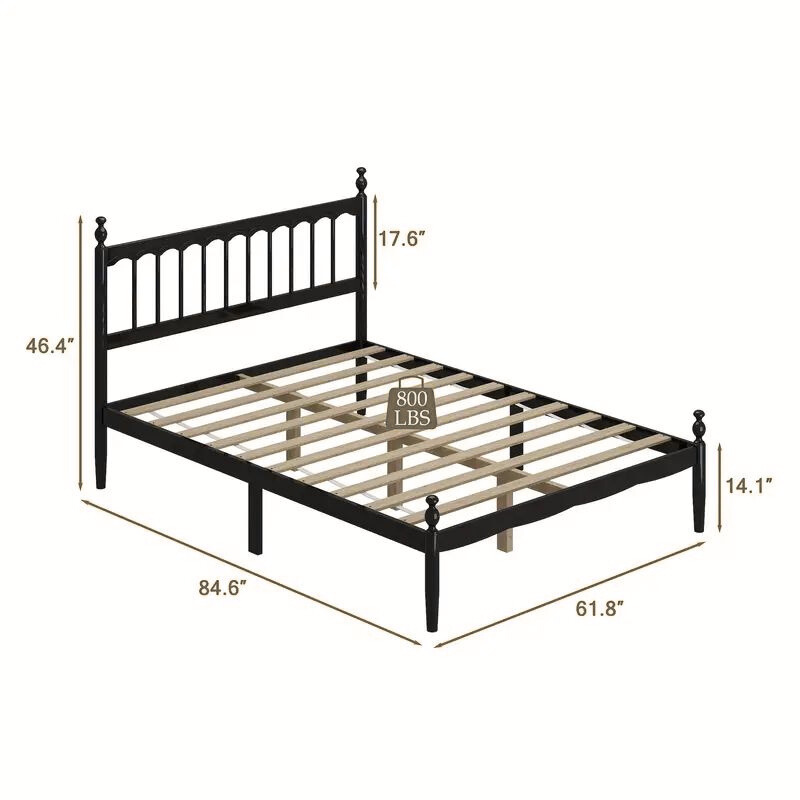 Classic Black Wooden Bed Frame with Headboard – Queen Size