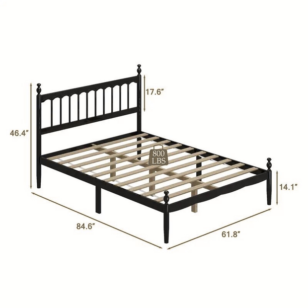 Classic Black Wooden Bed Frame with Headboard – Queen Size