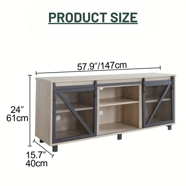 57" Farmhouse TV Stand with Sliding Barn Doors