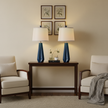 Set of 2 Blue Ceramic Table Lamps with 3-Color Temperature & Fabric Shade – 27