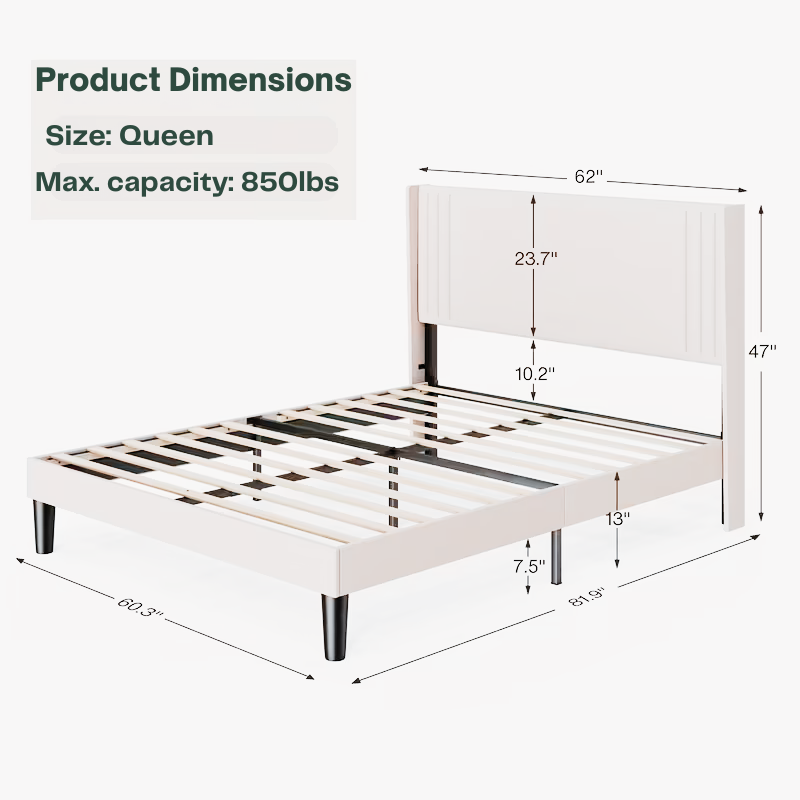 Modern Tufted Upholstered Platform Bed with Square Headboard