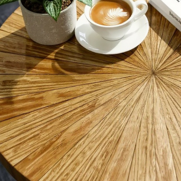 Round Wooden Coffee Table with Storage Shelf – 27.6"