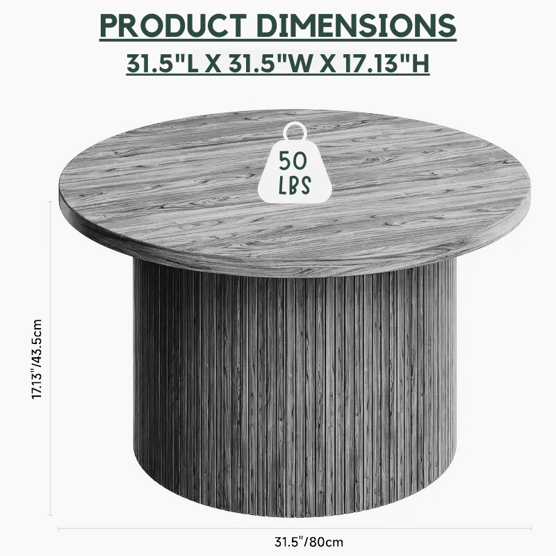 Modern Round Wooden Coffee Table – Fluted Pedestal Base, Natural Walnut Finish