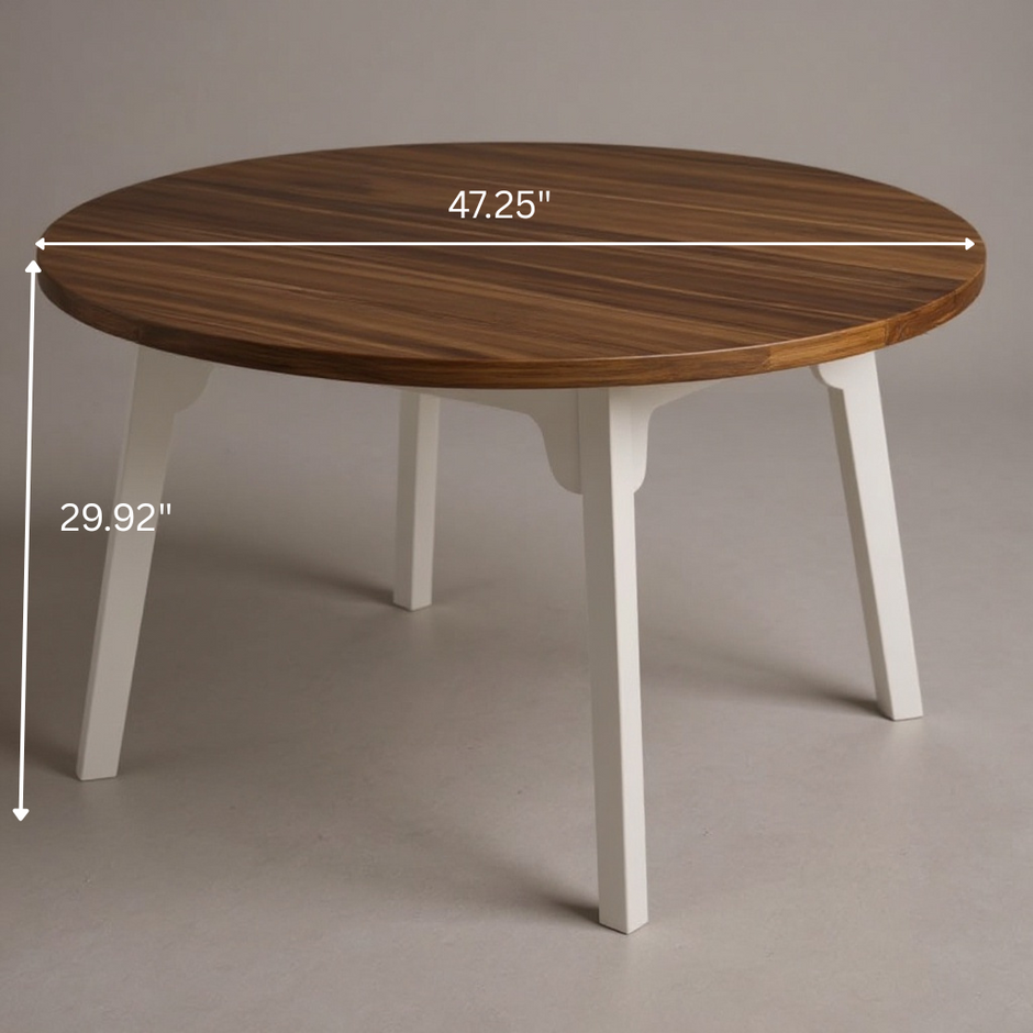 Round Wooden Dining Table with White Legs – 47” Modern Farmhouse Style | CozyVianno