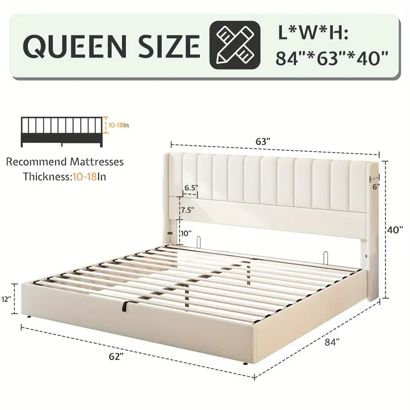 Upholstered Storage Lift Bed Frame – Queen & King Size
