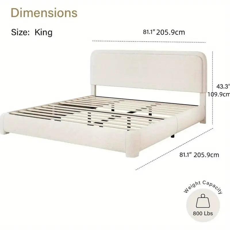 Modern Bouclé Upholstered Bed Frame with Rounded Headboard – King Size
