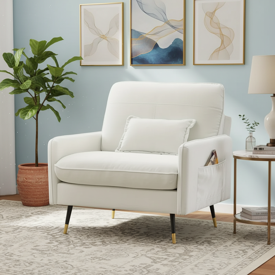 Chenille Upholstered Accent Chair with Storage Pockets
