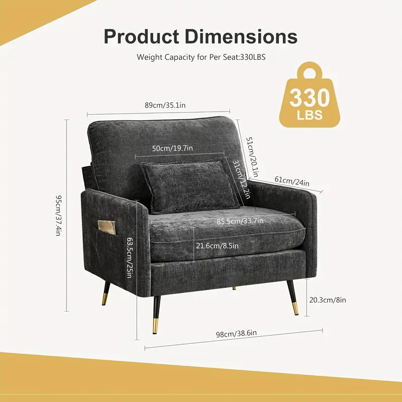 Chenille Upholstered Accent Chair with Storage Pockets