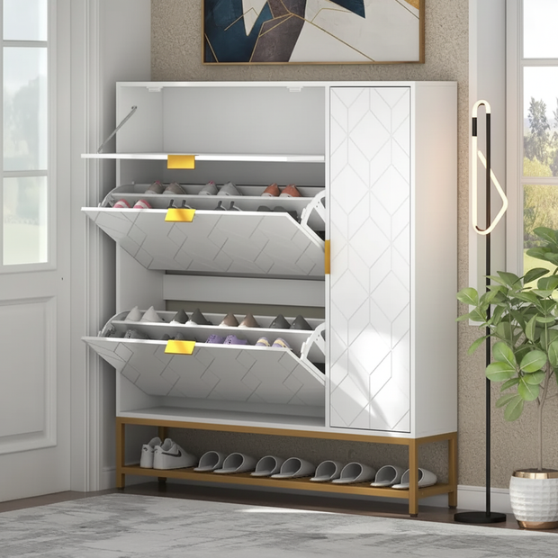 Modern Shoe Cabinet with Geometric Design and Multiple Storage Compartments