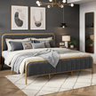 Modern Gray Upholstered Bed Frame with Gold Metal – King Size