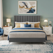 Modern Grey Velvet Upholstered Bed Frame with Adjustable Headboard – Full Size