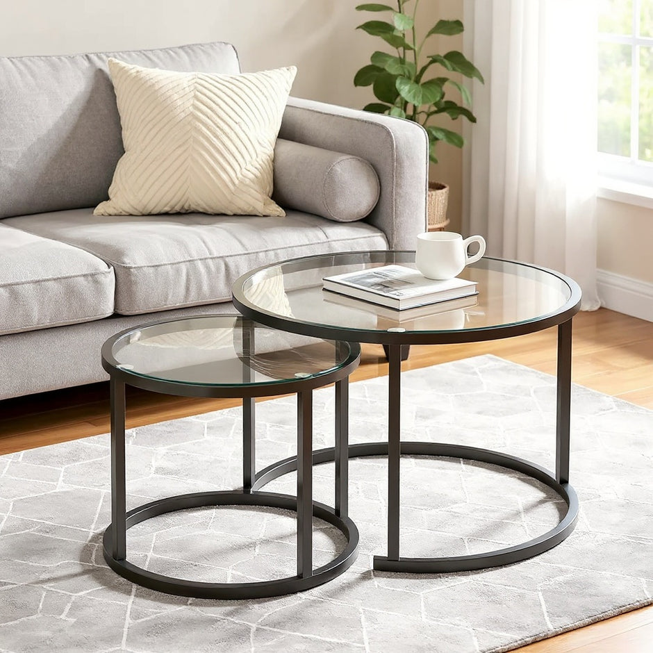 Modern Nesting Glass Coffee Table Set of 2 – Round Accent Tables