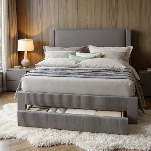 Upholstered Storage Bed Frame with Headboard – Full, Queen & King