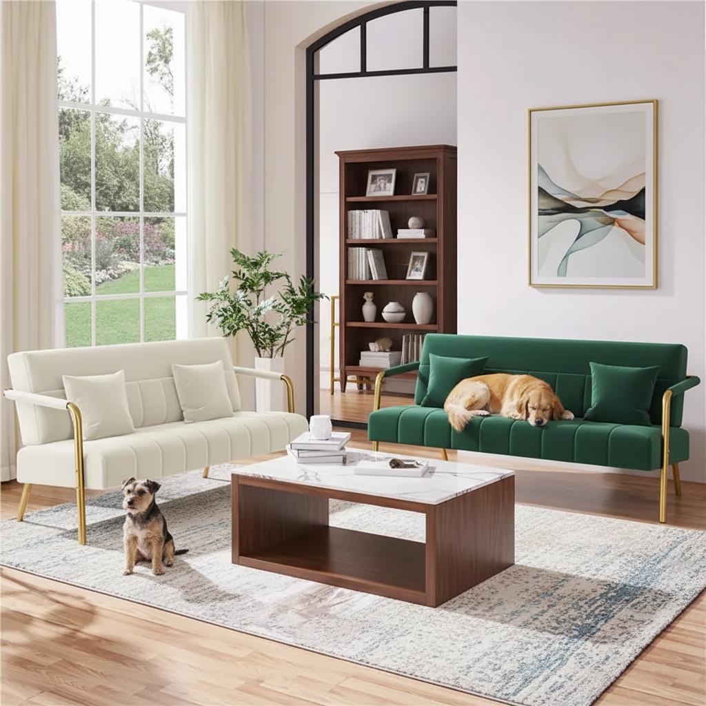 Modern Velvet Loveseat Sofa with Gold Legs