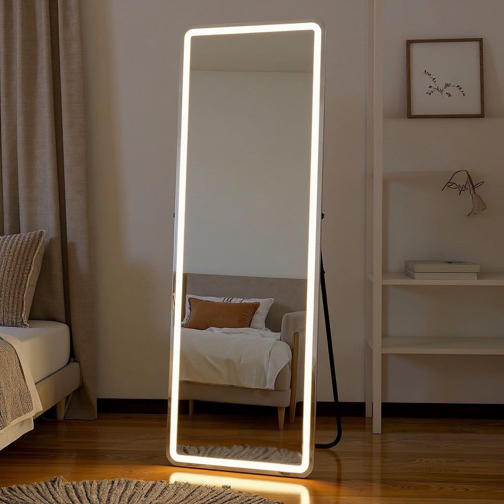 LED Full Length Mirror with 3-Color Dimmable Lights – Wall Mounted / Standing – 60