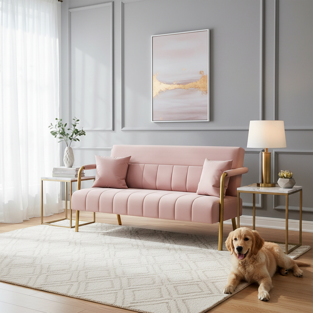 Modern Velvet Loveseat Sofa with Gold Legs