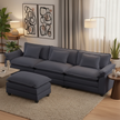 Modern Sectional Sofa with Movable Ottoman – Dark Gray Upholstered L-Shaped Couch with Storage and High Elastic Support