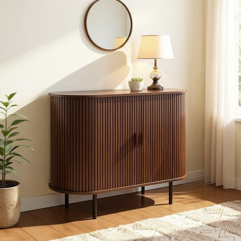 Modern Walnut Storage Cabinet with Slatted Doors | Accent Sideboard