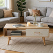 Modern Coffee Table with Drawer and Open Shelf, Wood Finish, 41