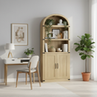 Arched Wood Bookshelf with Storage Cabinet – Tall Rustic Display Shelf with Doors for Living Room, Dining Room, or Office