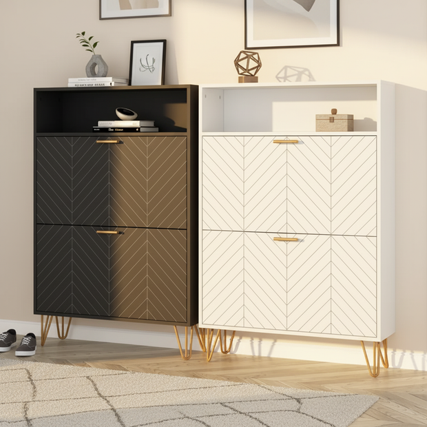 Modern Shoe Storage Cabinet with Gold Legs – Available in Black & White