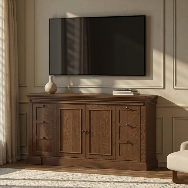 Modern Solid Wood Sideboard & TV Stand with Storage – Brown/White