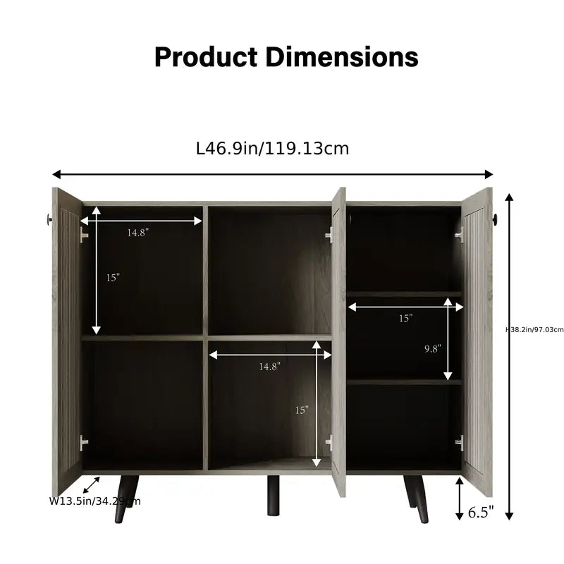 Modern 3-Door Storage Cabinet with Adjustable Shelves – Grey & Natural Oak