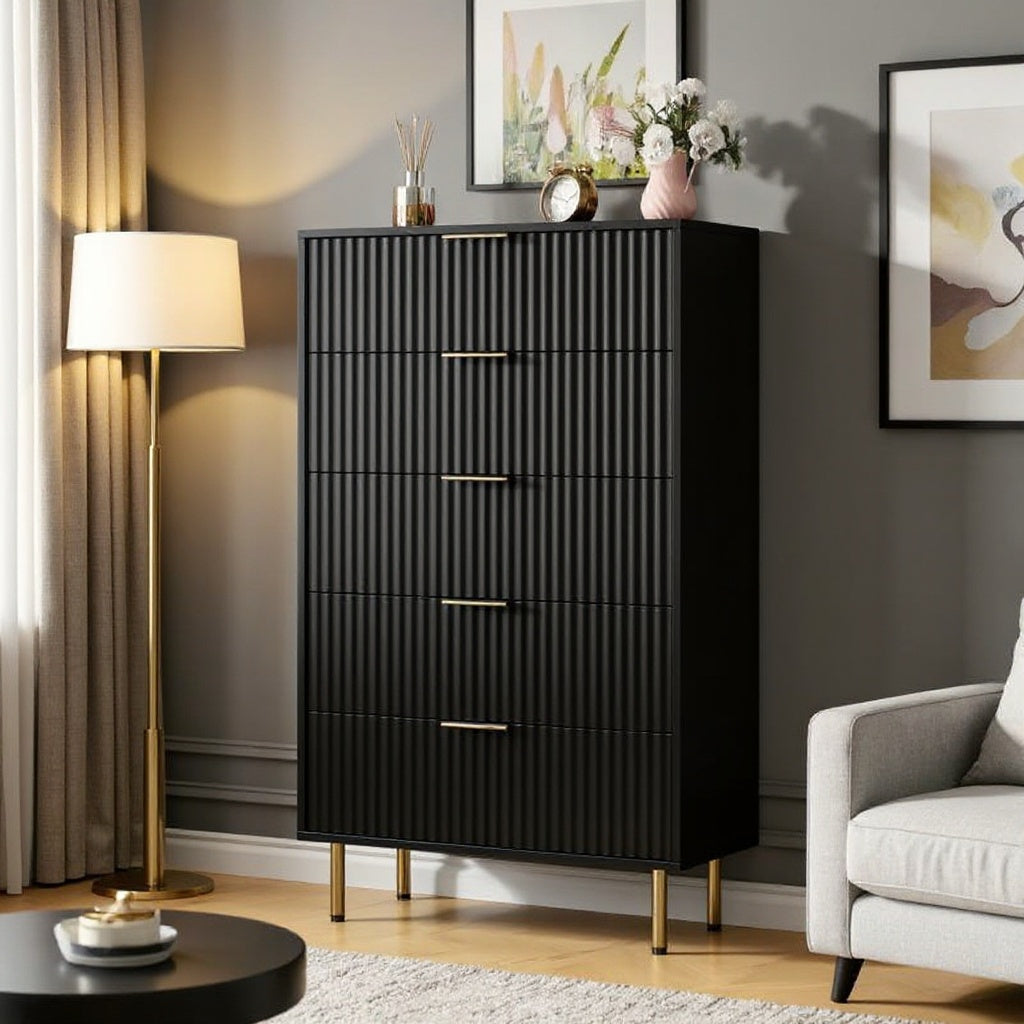 48-Inch Tall 5-Drawer Wooden Dresser with Metal Legs