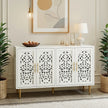 Carved Wood Sideboard with 4 Doors and Adjustable Shelves